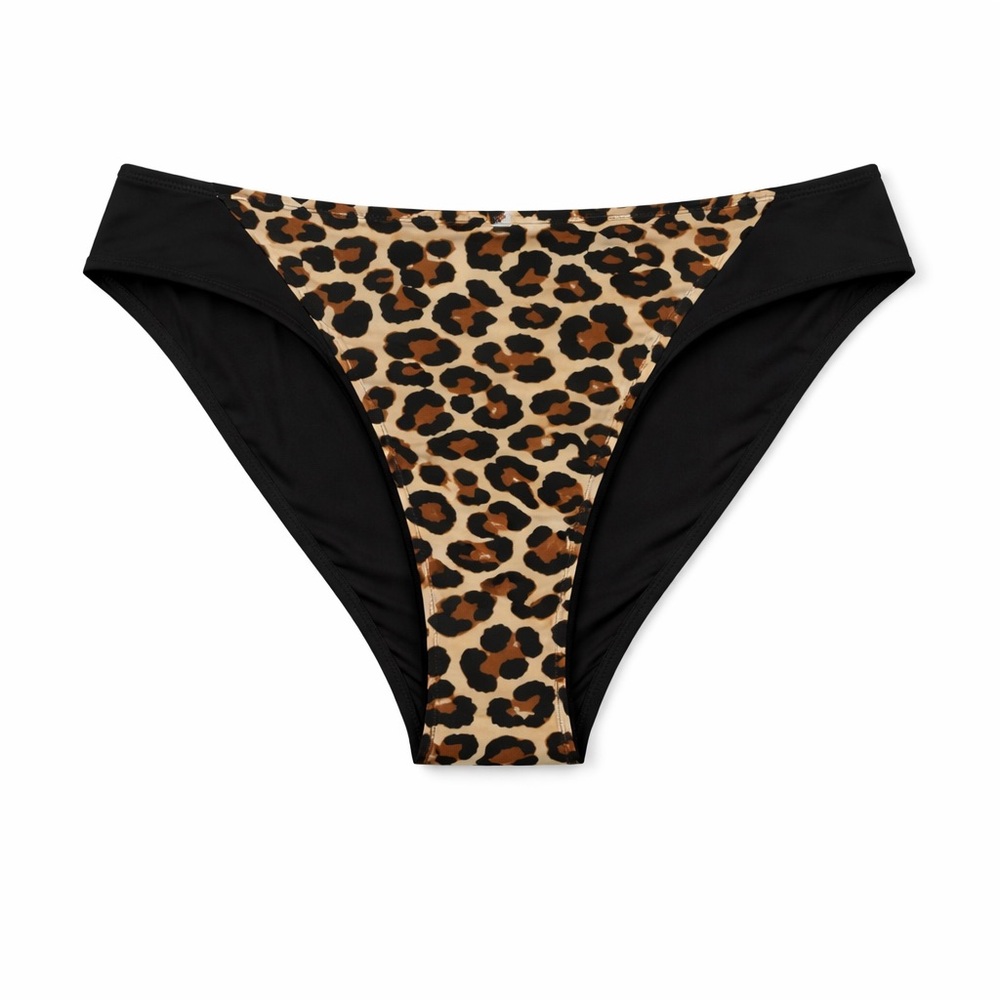 Leopard Print & Black Bikini Bottom - Women's Swim